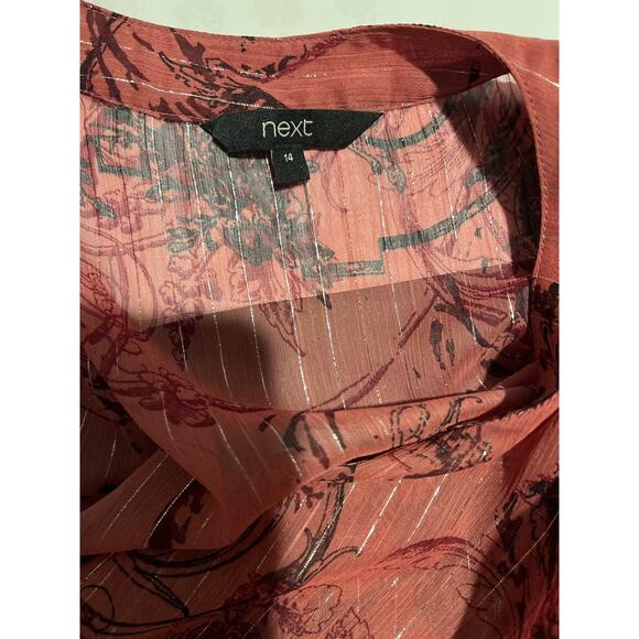 Next Pink Sheer Paisley Print in Silver Tunic Button Down LS Blouse Size 14 $65 - Picture 3 of 3